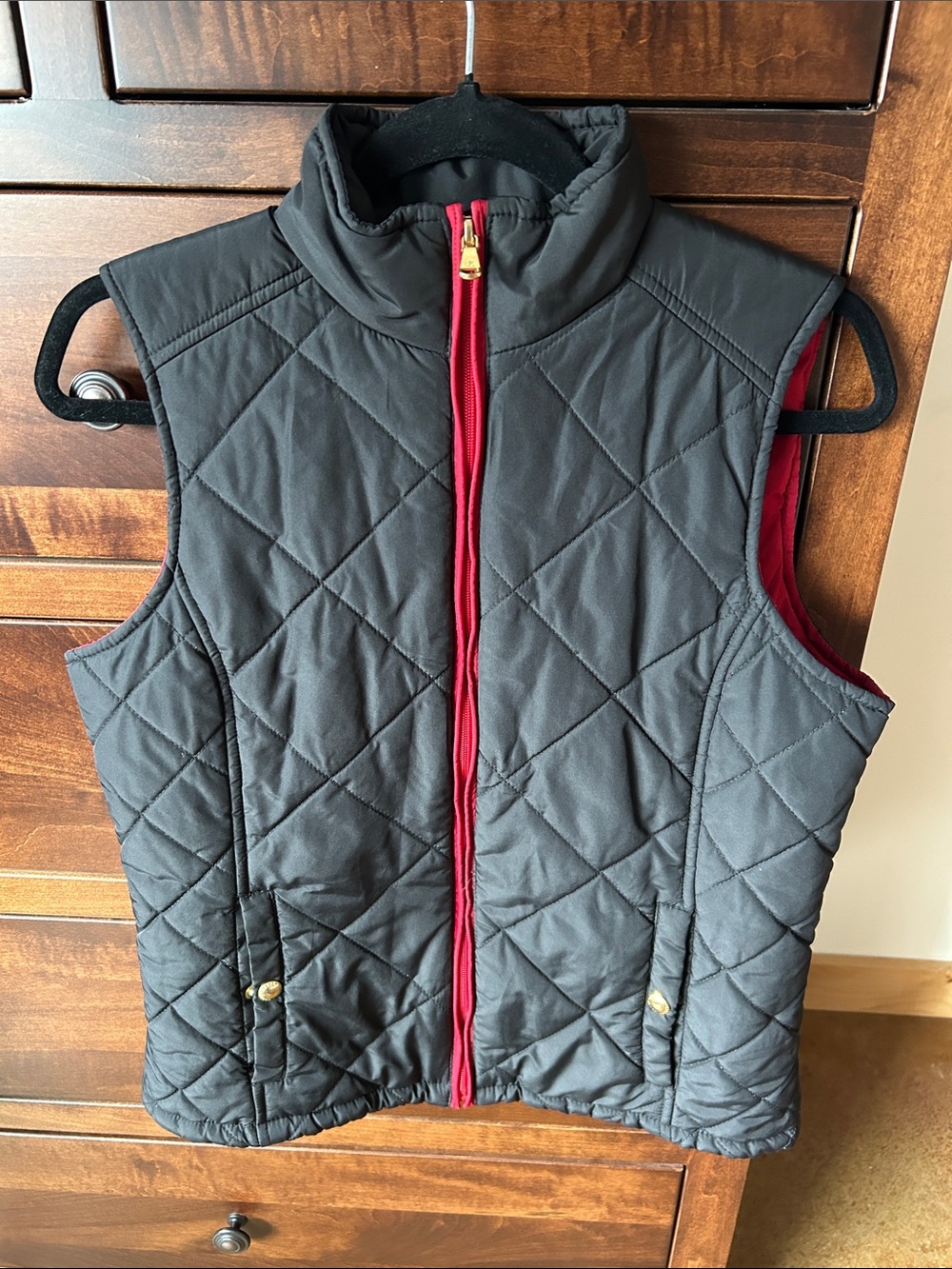 Lauren Ralph Lauren Black Quilted Vest with Red Trim